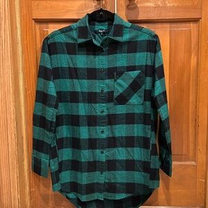 Madewell Long Sleeve Button Down Green Plaid Flannel Shirt. Size XS.